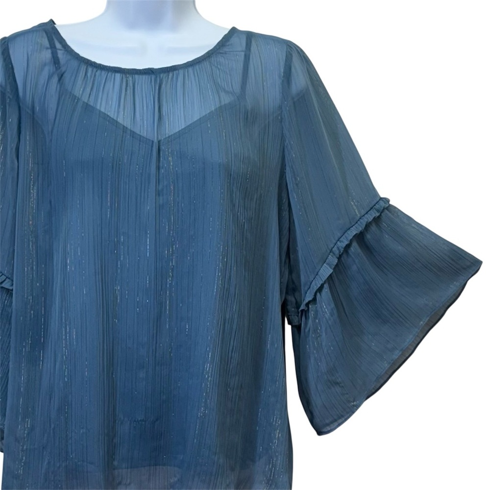 LC Lauren Conrad Women's Flutter/Bell-Sleeve Chiffon Peasant Top Size Large - Picture 6 of 11